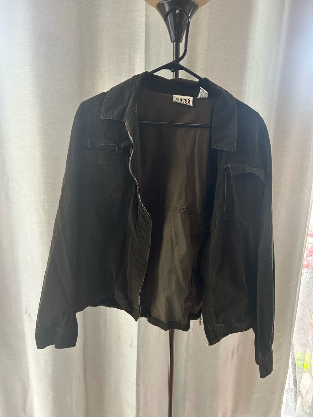 Chico's Women's Olive Green Utility Jacket with Open Front